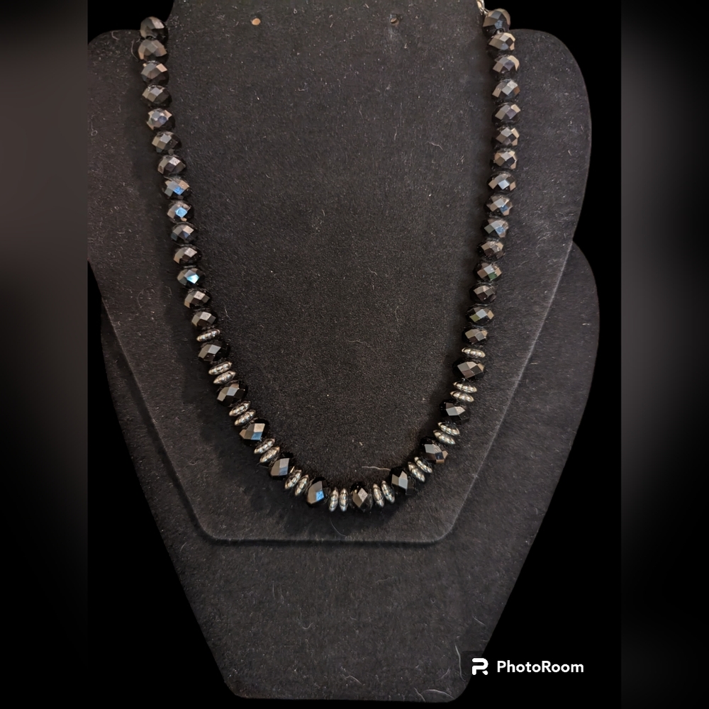 Vintage Black Faceted Bead Necklace